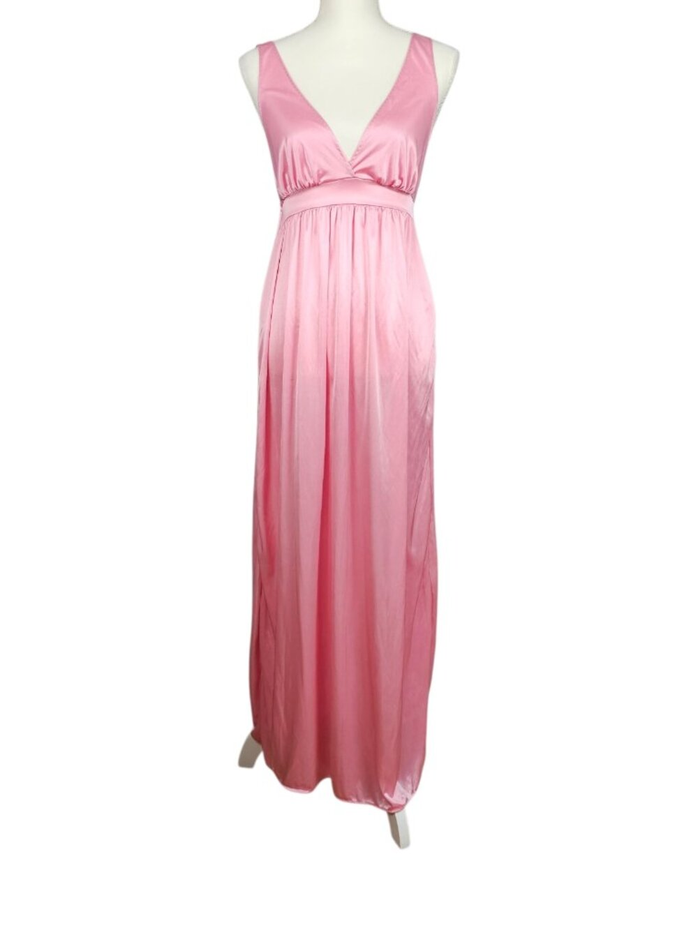 Vintage 1970's Grecian-style Retro Pink V-neck Maxi Nightgown Slip Dress
